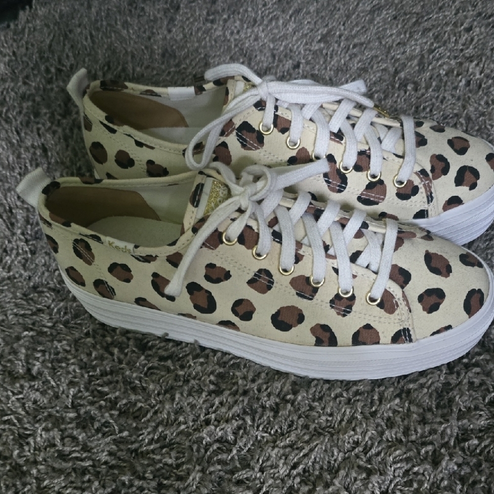 Keds Women's Cream and Brown Leopard Sneakers